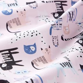 Katoenen stof Cretonne abstracte katten – lichtroze/wit, 