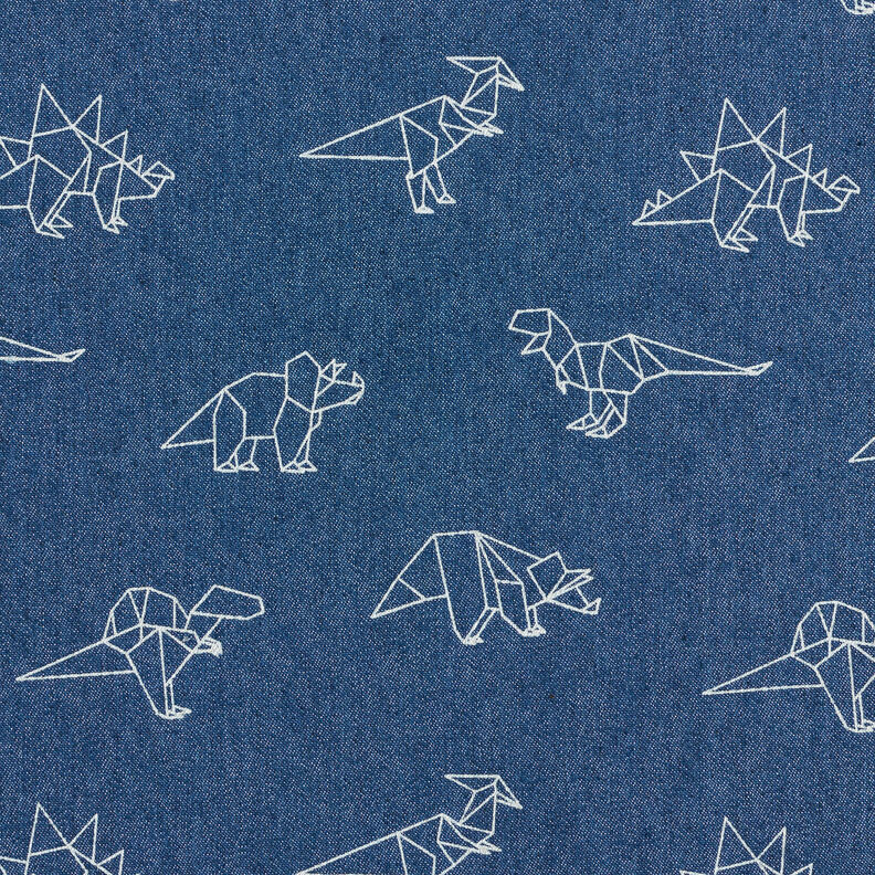 Jeansstof stretch Origami dinosaurussen – jeansblauw,  image number 1