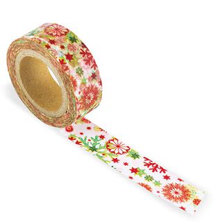 Washi-tape Sneeuwsterren [ 15 mm / 10 m ] – ecru/rood, 