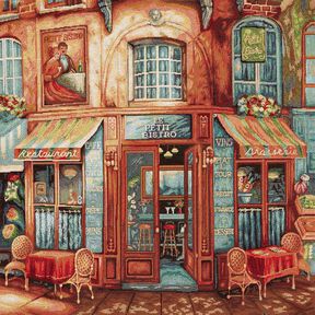 Decopaneel Gobelin Franse bistro – blauw/terracotta, 