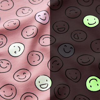 Katoenjersey Glow-in-the-dark smiley – oudroze, 