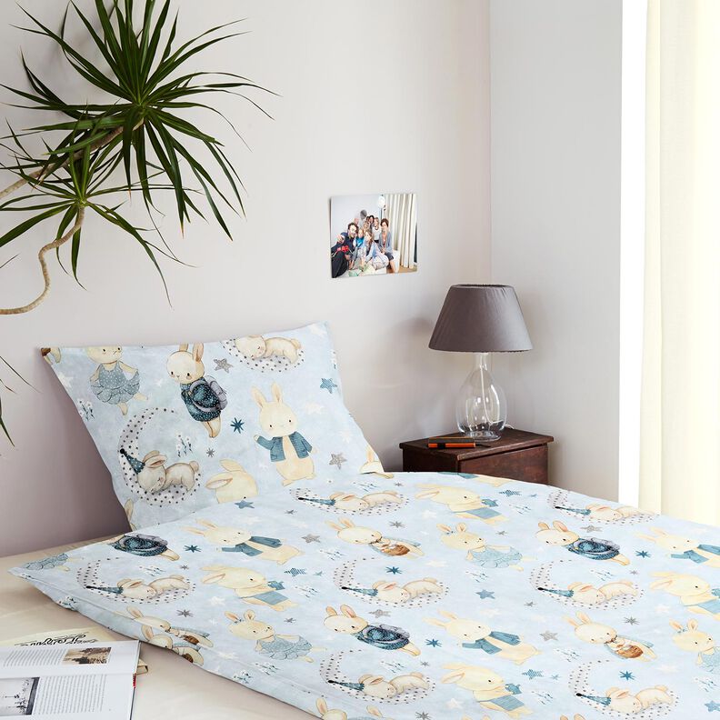 Decostof Katoenkeper Konijn in dromenland Digitaal printen – babyblauw/jeansblauw,  image number 6