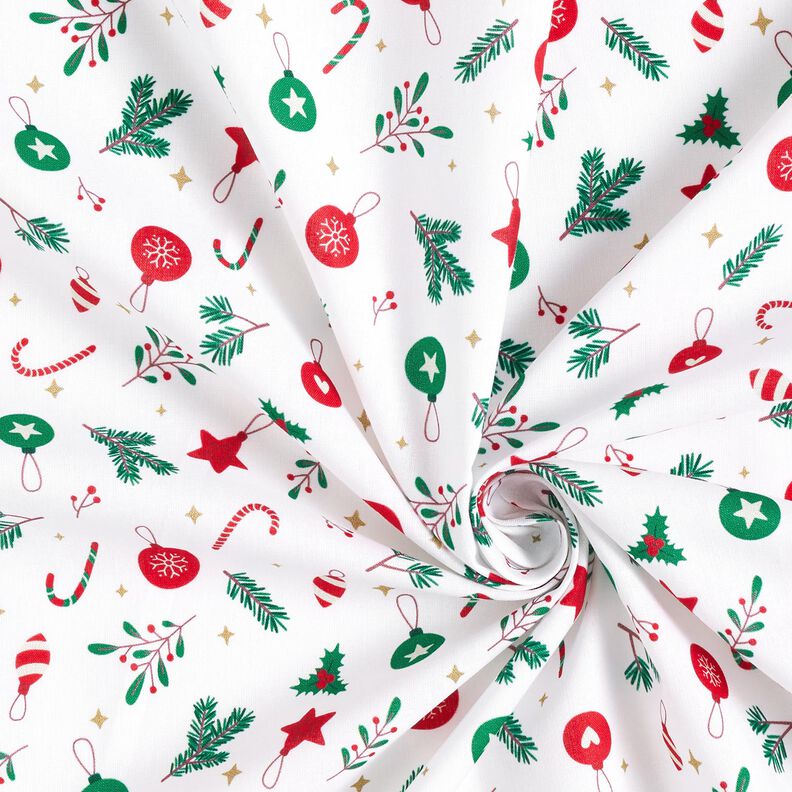 Katoenen stof Cretonne Kerstdecoraties – wit/groen,  image number 3