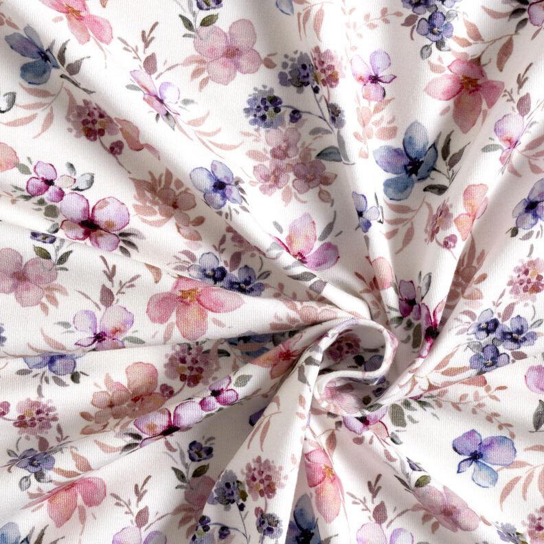 GOTS Katoenjersey Aquarel bloemen Digitaal printen – ecru/pastelviolet,  image number 3