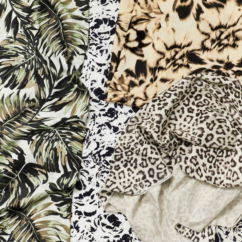 Viscose-linnen-mix Monstera digitale print – nevelgrijs/licht kaki,  image number 5