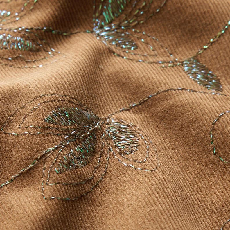 Fijn corduroy glitterborduurbloemen – lichtbruin,  image number 3