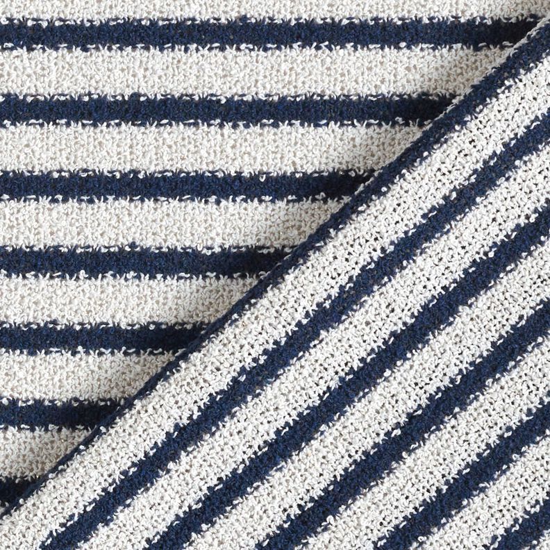 Gebreide bouclé strepen en glitters – wit/marineblauw, image number 5