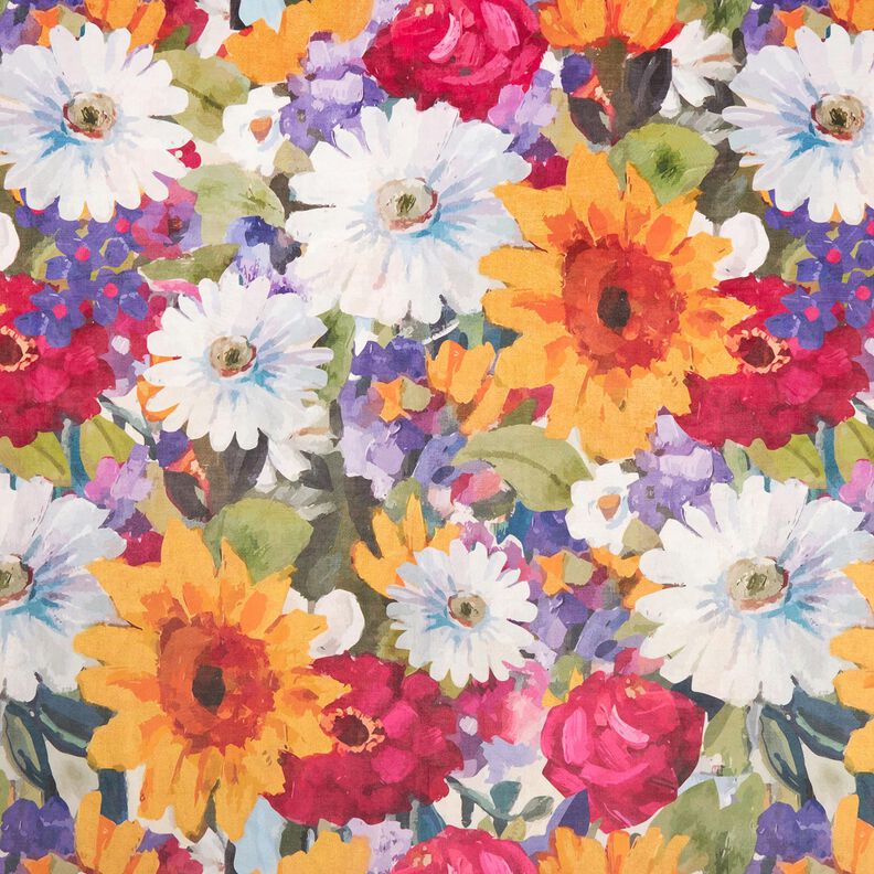 Decoratiefluweel Zonnebloemen – zonnegeel/framboos,  image number 1