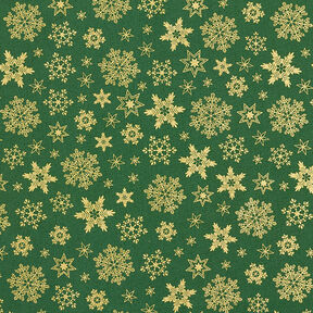 Katoenen stof Popeline Sneeuwkristal – groen/goud, 