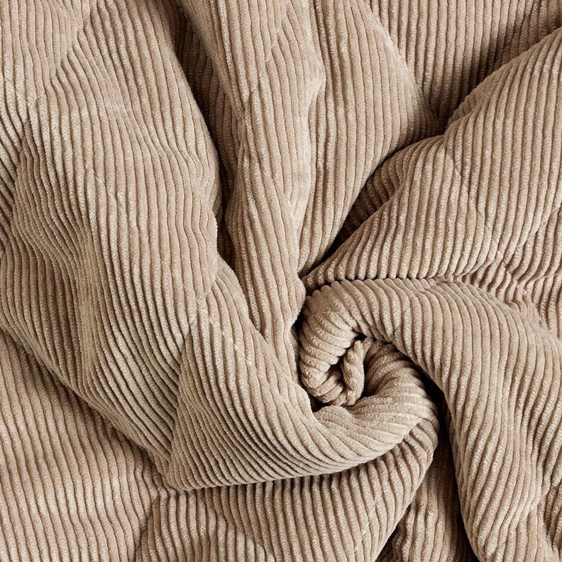 Doorgestikte stof Corduroy met bonten ruiten – taupe, image number 4