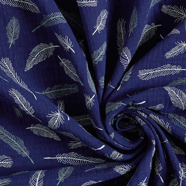 GOTS Mousseline/dubbel gehaakte stoffen Veren | Tula – marineblauw, image number 3