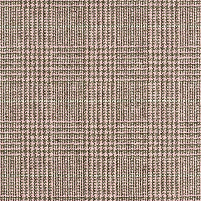 Wollen stof glencheck – roze/kaki,  image number 1