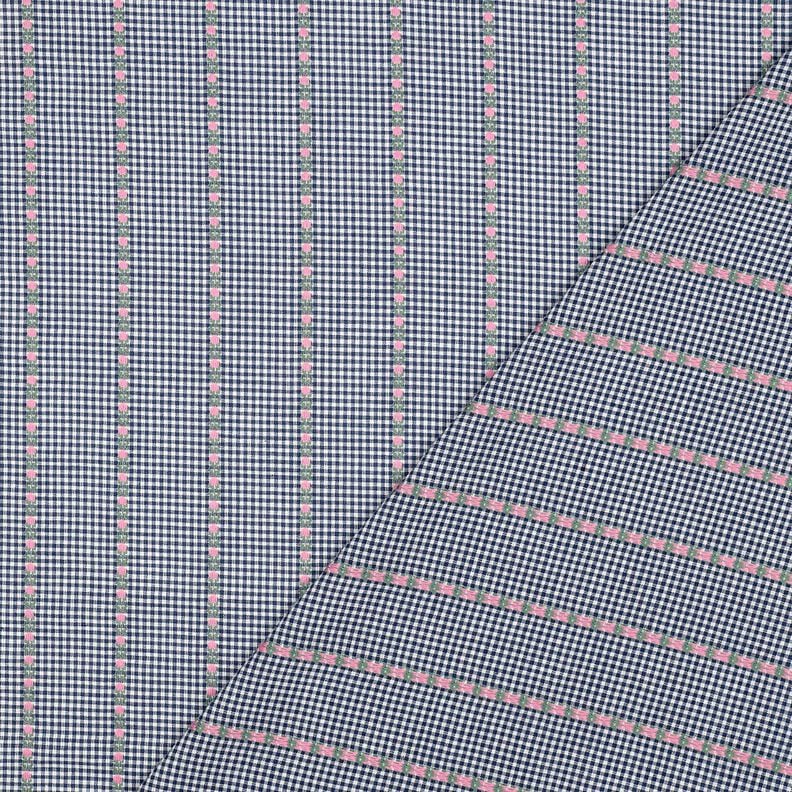 Katoenen stof Jacquard Cheques en bloemen – oceaanblauw/wit,  image number 4