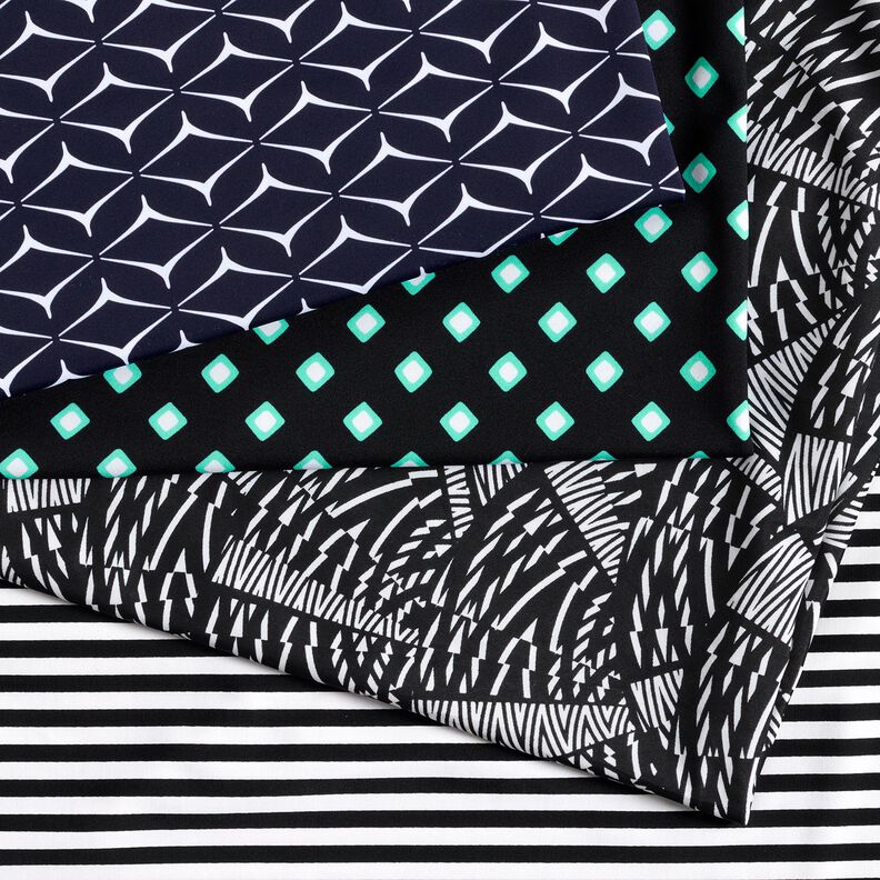 Badpakstof abstracte ruiten – nachtblauw/wit,  image number 5
