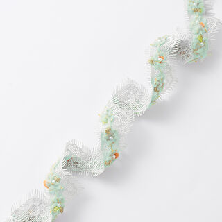 Kanten band Tule bloemen [30 mm] – lichtgrijs, 
