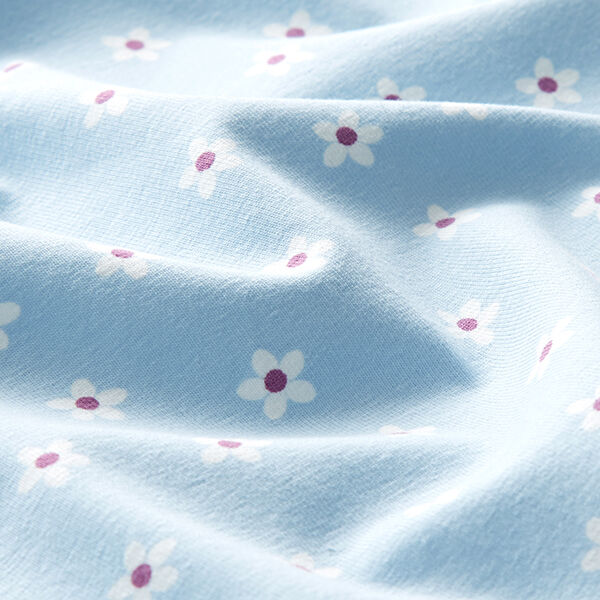 Katoenjersey Schattige bloemetjes – babyblauw, image number 2