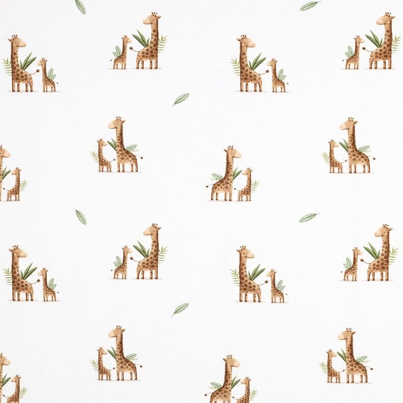 GOTS Katoenjersey Familie giraffen Digitaal printen | Poppy Fabrics – wit/lichtbruin,  image number 1