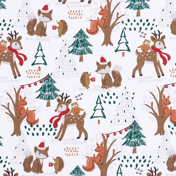Poplin Forest animals celebrate Christmas – white, image number 1