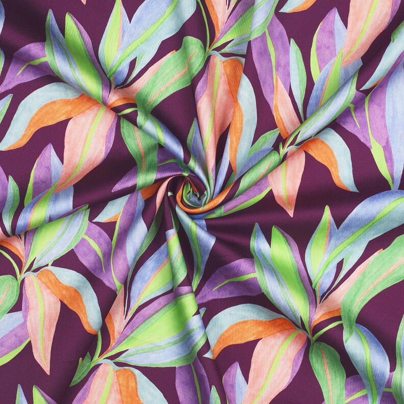 Katoensatijn Digitale bladerenprint| Poppy Fabrics – aubergine/lichtgroen,  image number 3