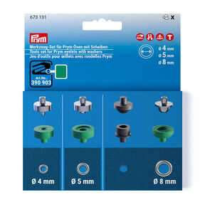 Gereedschapsset oogjes [Ø 4 + 5 + 8 mm] | Prym – zilver metallic/groen, 