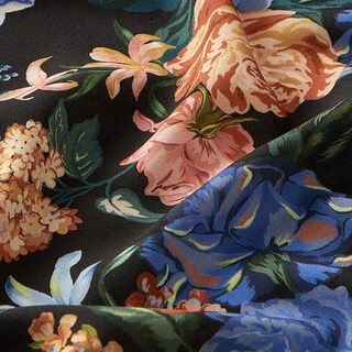 Blousestof viscose kleurrijke klimrozen – zwart, 