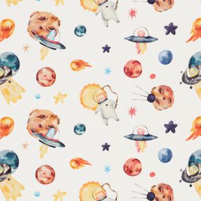 French Terry sommersweat Katten en aliens in de ruimte Digitaal printen – ivoor, 