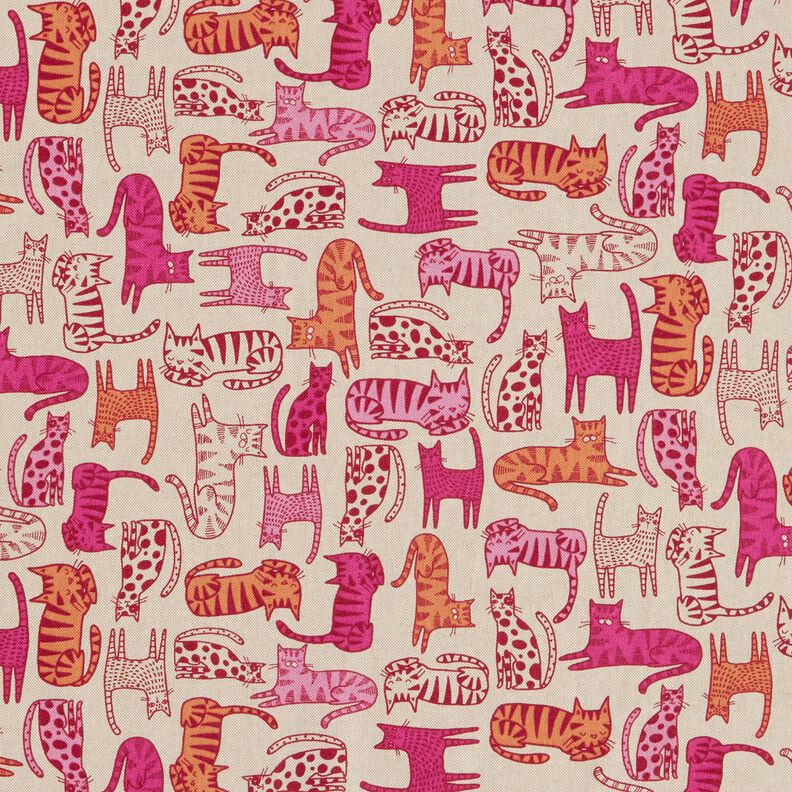 Decostof Half panama Kleurrijke katten – natuur/purper,  image number 1