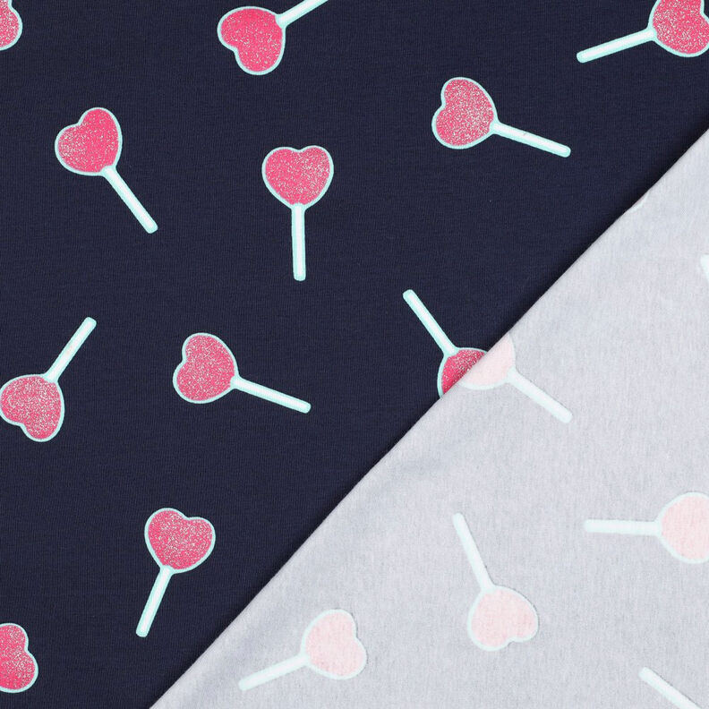 Katoenjersey Glitter hart lolly's | Poppy Fabrics – nachtblauw, image number 4