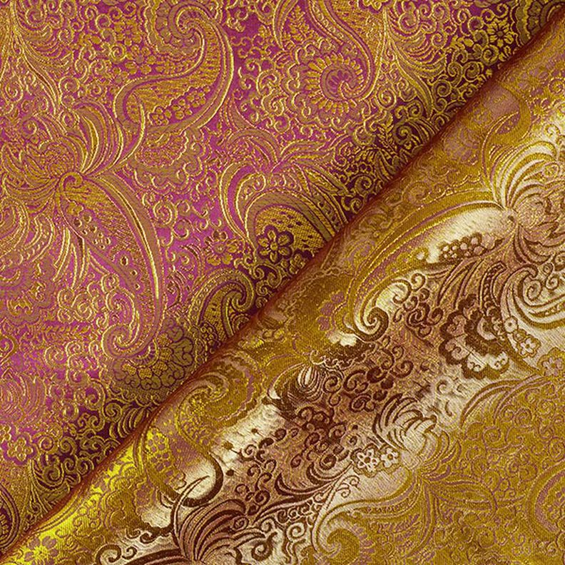 Kledingsjacquard metallic paisley – lila/goud,  image number 6