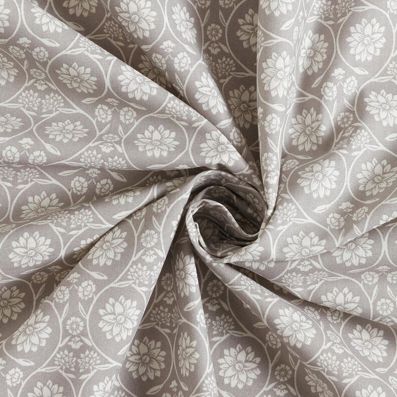 Katoenen stof Cretonne Bloemen en ranken – zilvergrijs/wit,  image number 3