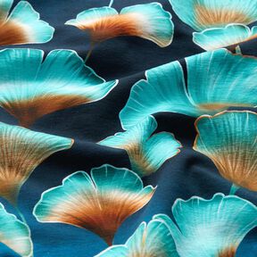 Katoenjersey Ginkgo | Glitzerpüppi – zwart blauw/pepermunt, 