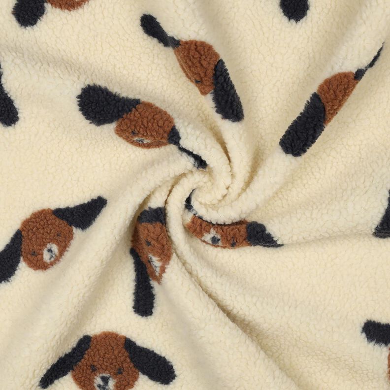 Teddy pluche Hondenkoppen | Poppy Fabrics – lichtbeige/zwartbruin, image number 3