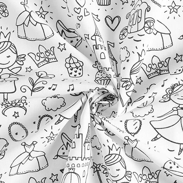 Stof om te verven Popeline kleine prinsessen – wit/zwart, image number 3