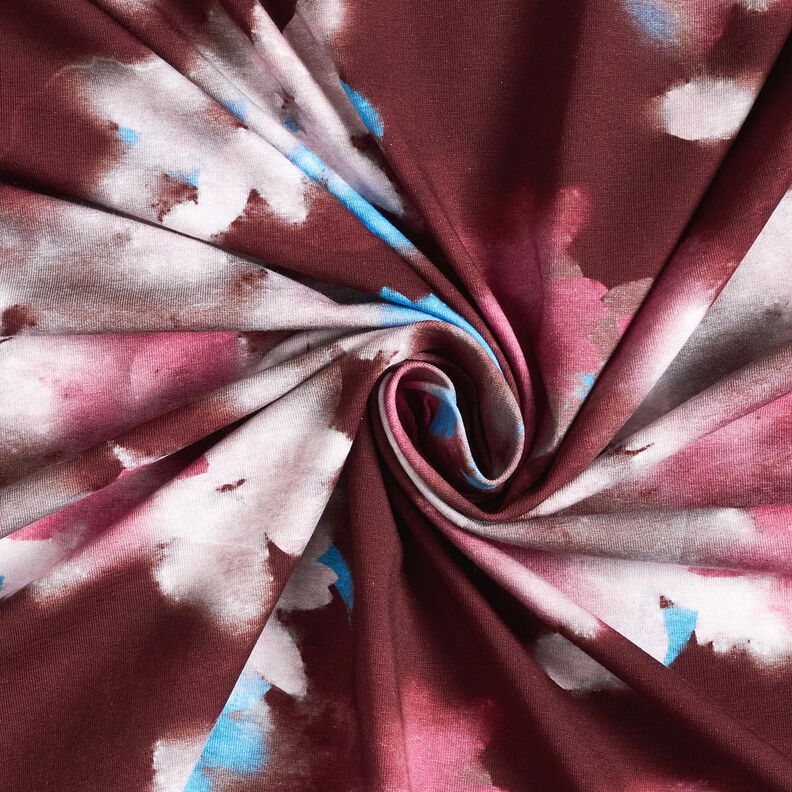 Katoenjersey Wazige bloemen digitale print &ndash; merlot/blauw,  image number 3