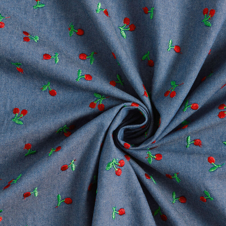Chambray geborduurde kersen – jeansblauw,  image number 3