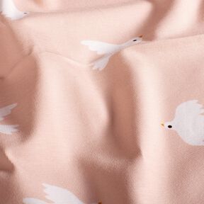 Katoenjersey grote vogels – roos/wit, 
