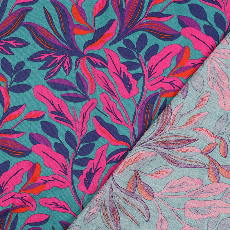 Katoensatijn Lush Leaves | Nerida Hansen – turkoois/purper,  image number 4