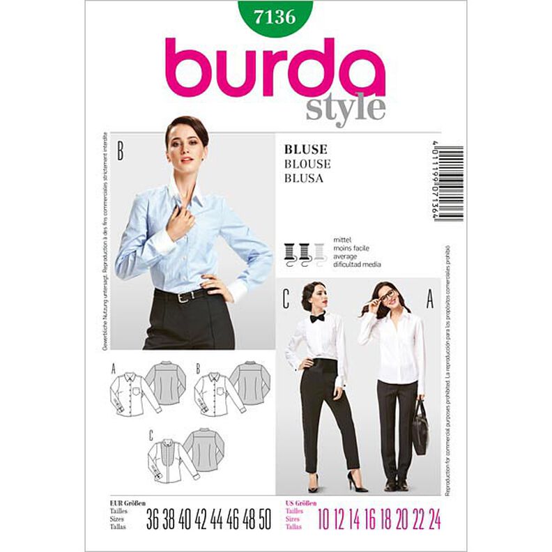 Blouse / hemdblouse, Burda 7136,  image number 1