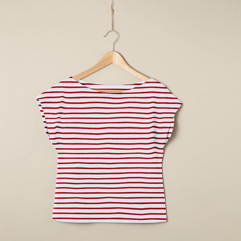 Katoenjersey smalle en brede strepen – wit/rood,  image number 6
