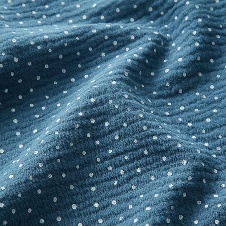 Mousseline/dubbel gehaakte stoffen Stippen – jeansblauw/wit,  image number 2