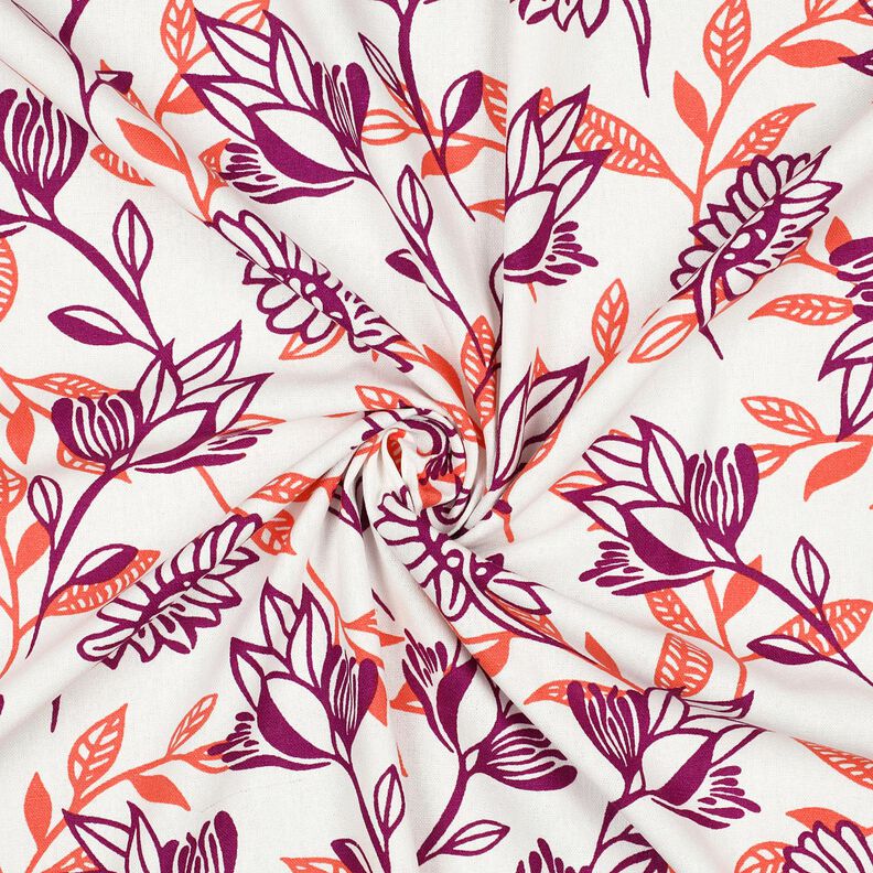 Viscose-linnen-mix Bloemen| Poppy Fabrics – ivoor/druif,  image number 3