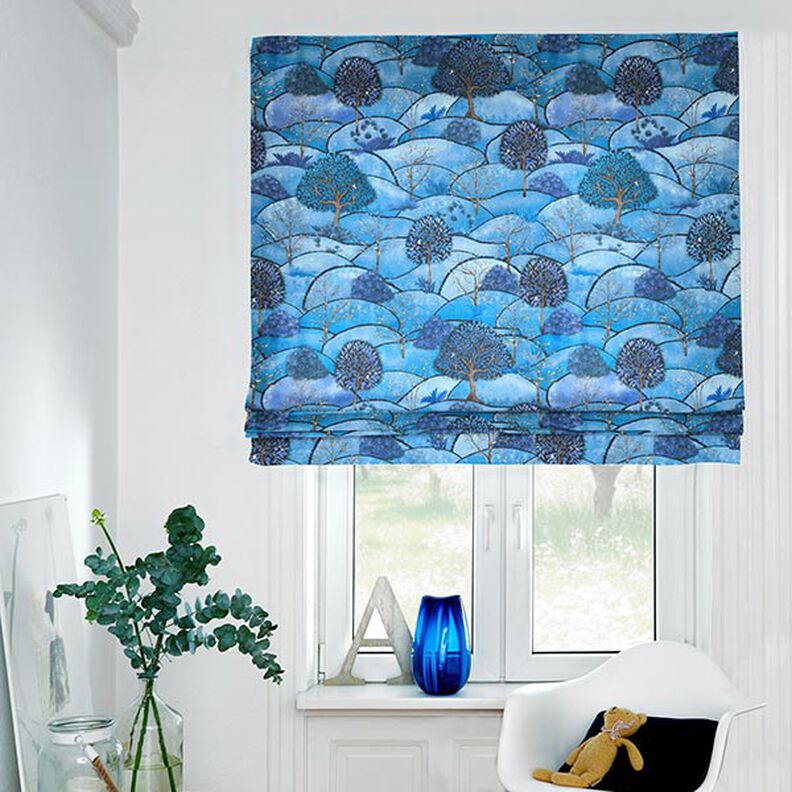 Decostof half panama digitale print winterlandschap – lichtblauw/nachtblauw,  image number 5