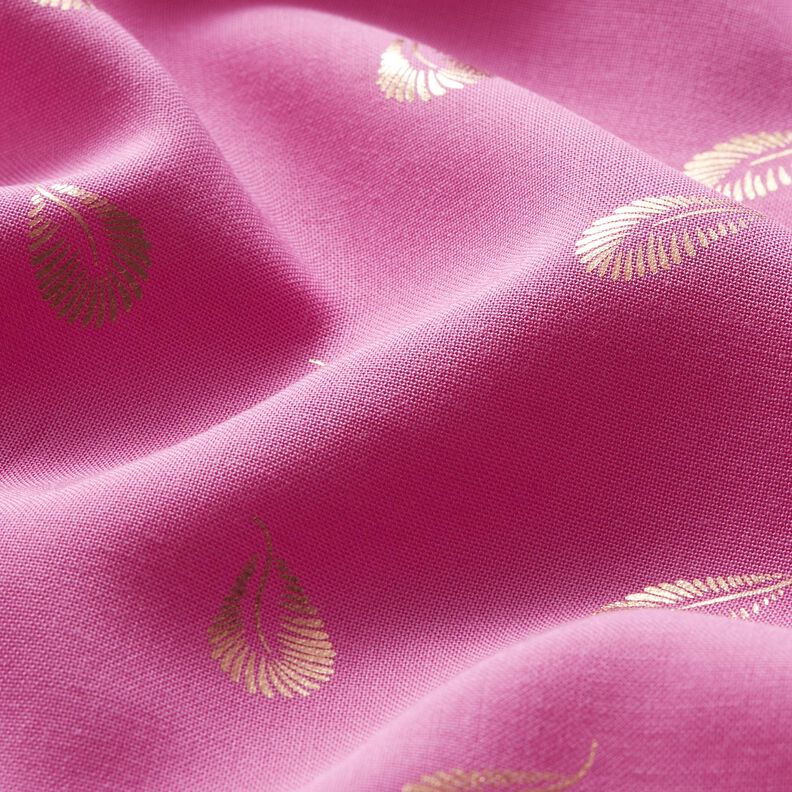 Viscosestof met folieprint veren – pink,  image number 2