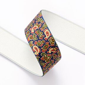 Elastiek paisley [ 3,5 cm ] – marineblauw/groen, 