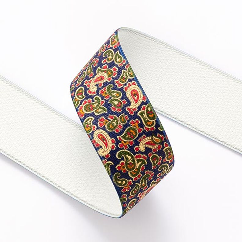 Elastiek paisley [ 3,5 cm ] – marineblauw/groen,  image number 2