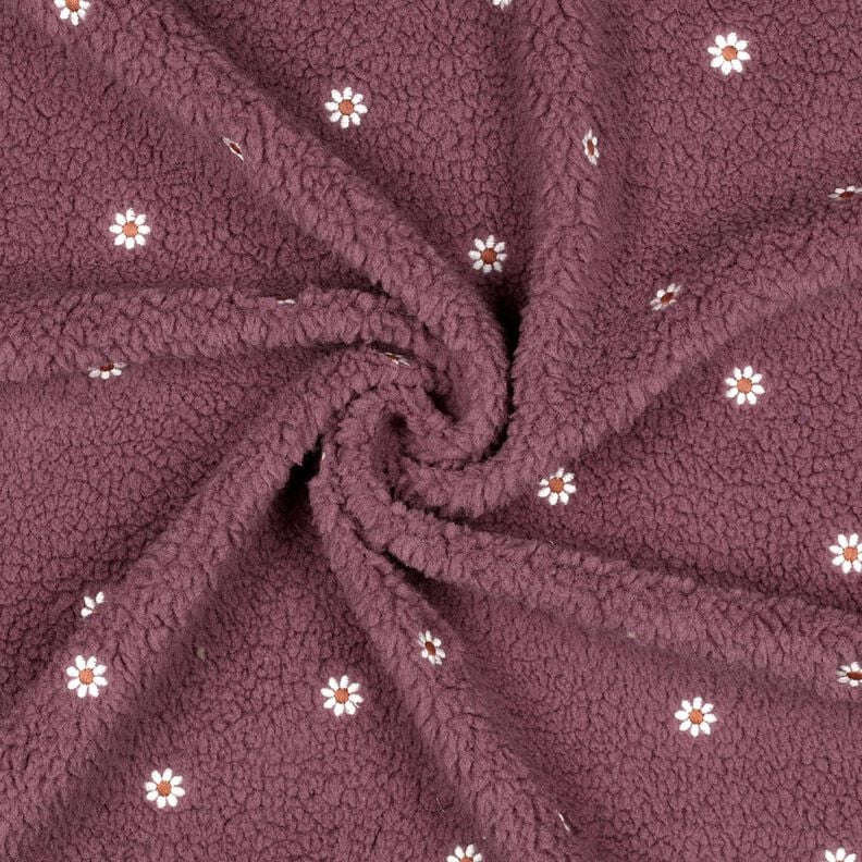 Teddy pluche Geborduurde bloempjes | Poppy Fabrics – donker oudroze,  image number 3