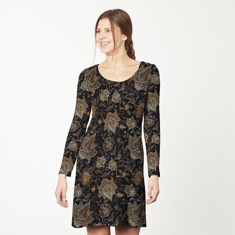 Katoenjersey gouden mandala bloemen | Glitzerpüppi – zwart/goud,  image number 6