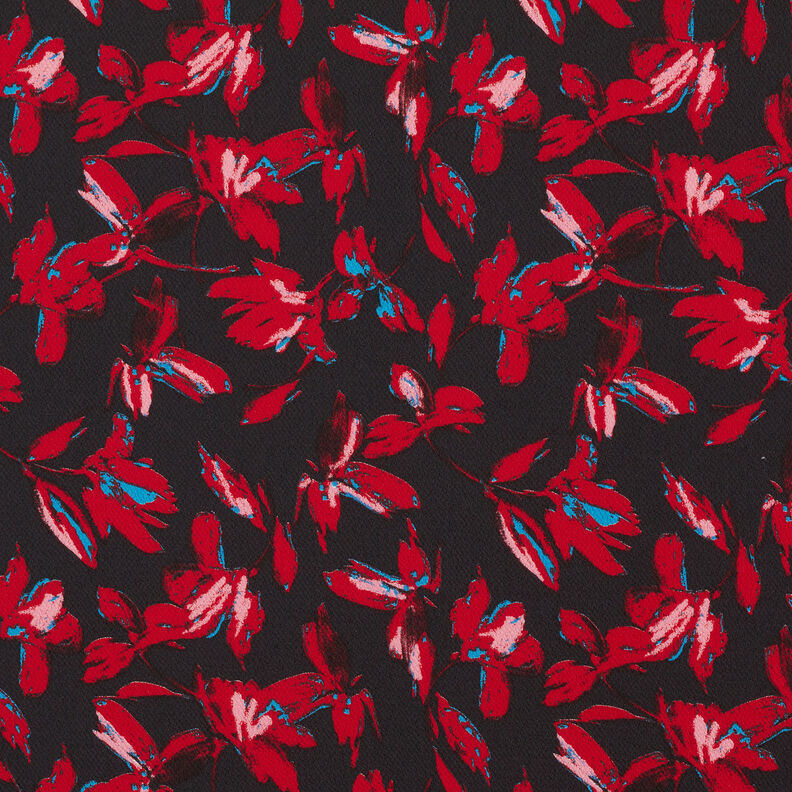 Crêpe chiffon abstracte bloemen – marineblauw/karmijnrood,  image number 1