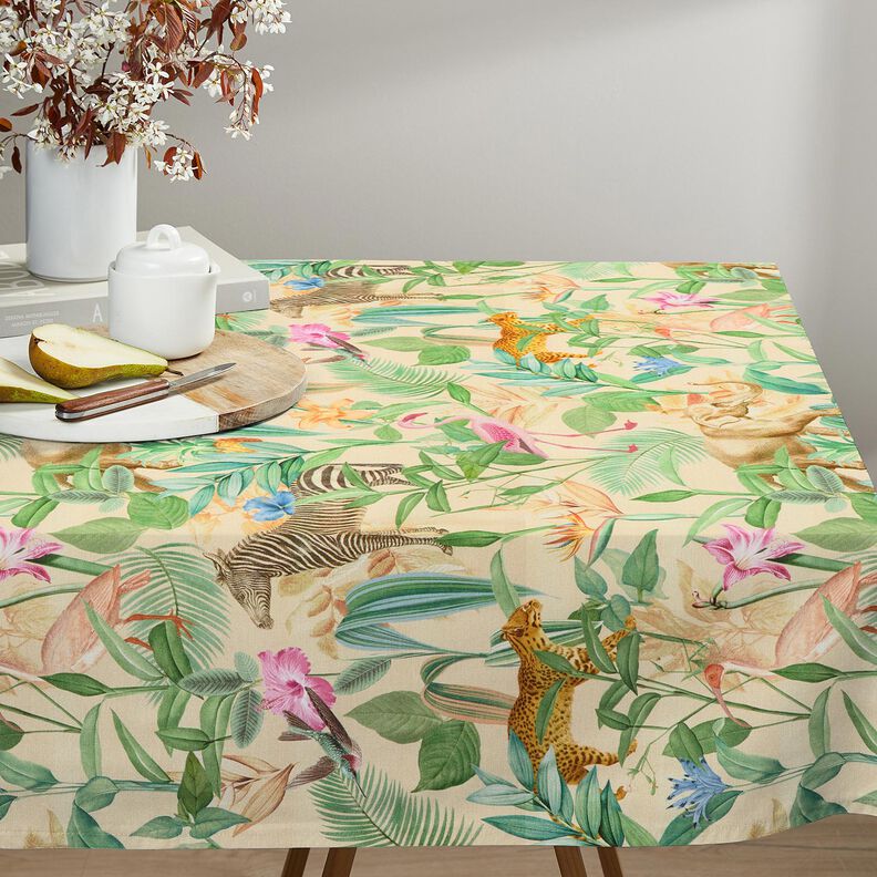Decostof Half panama Jungledieren – beige/groen, image number 8