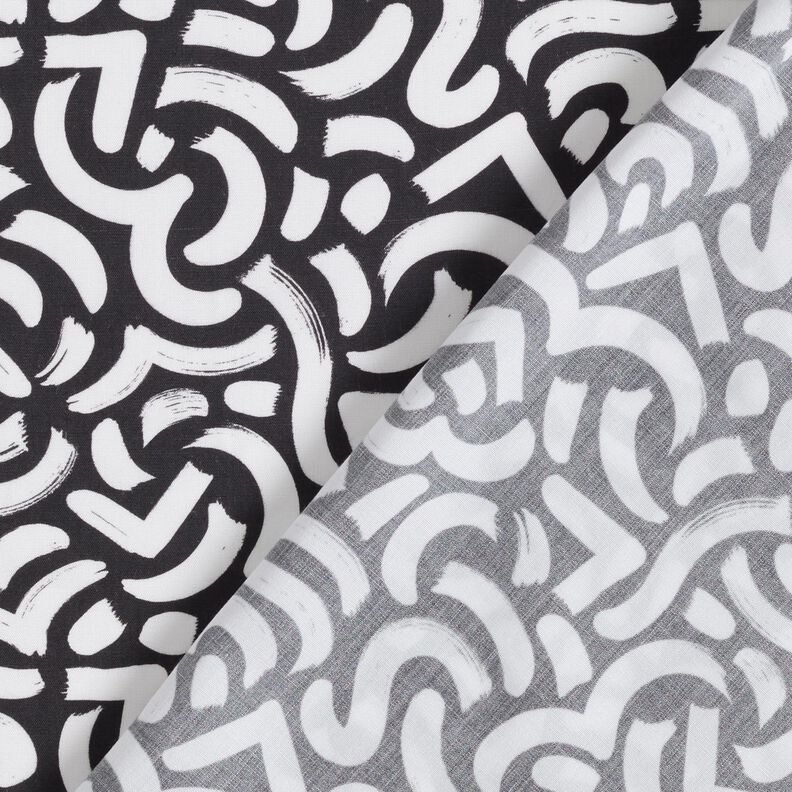 Viscosestof abstracte golvende lijnen – zwart/wit, image number 4